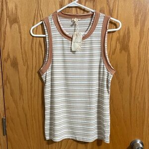 Hem & Thread Tan and Cream Striped Tank Top
